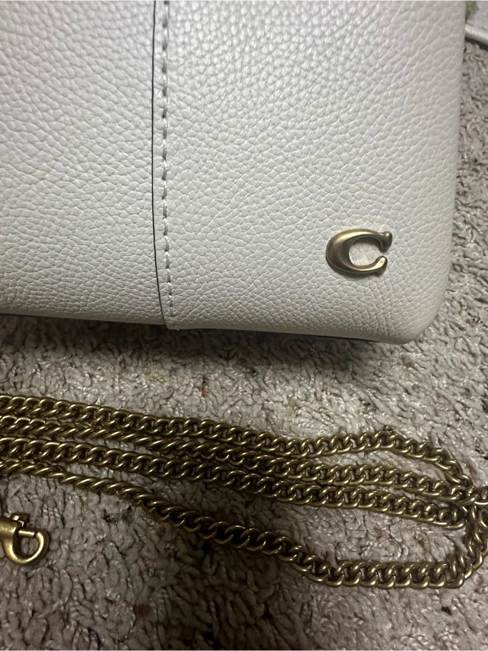 Coach White Pebbled Leather Mini Top-Handle Bag with Gold Accent